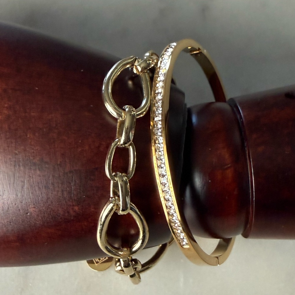 B.B. Lila Gold Link & Costume Tennis Bangle Bracelet New